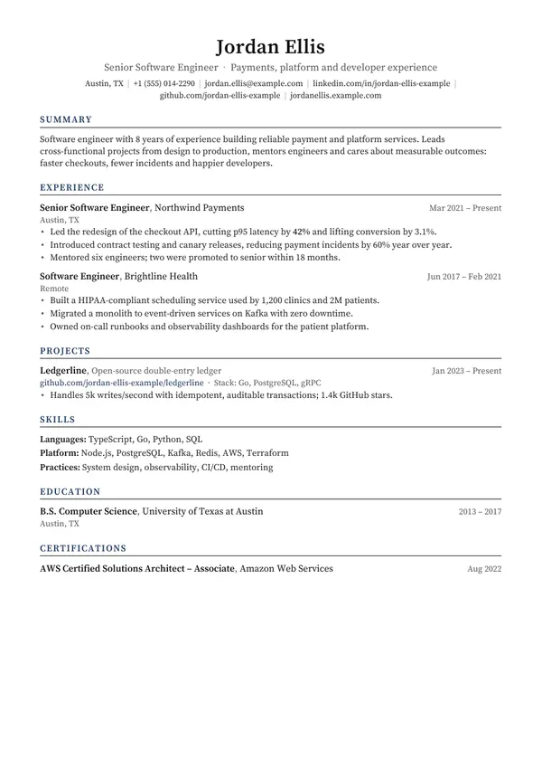 Classic résumé template preview