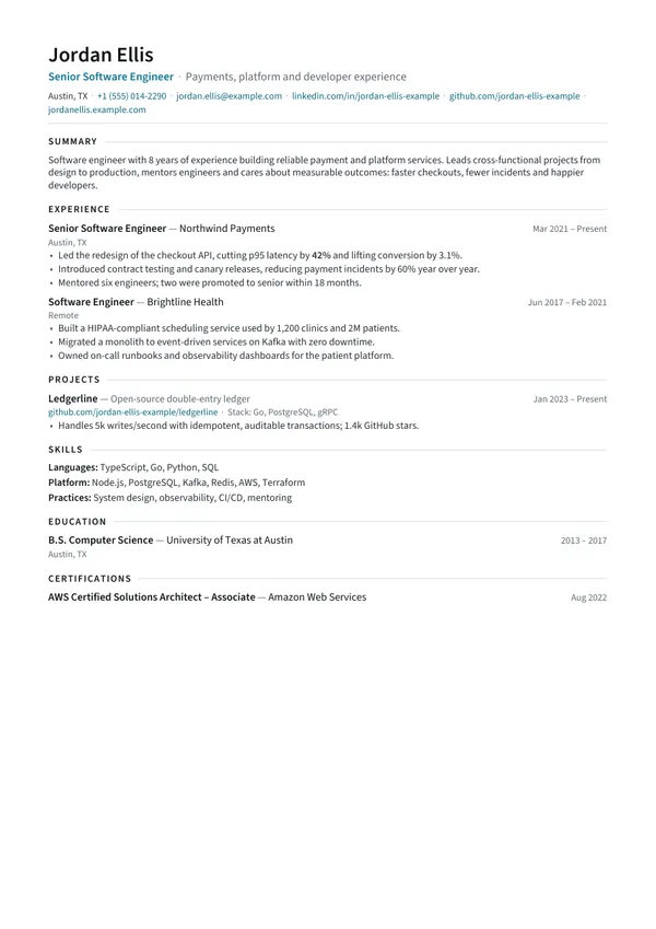 Compact résumé template preview
