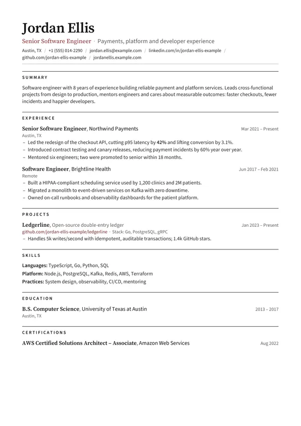 Editorial résumé template preview