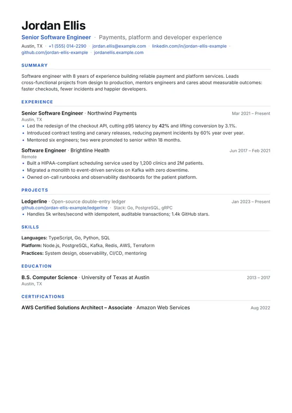 Modern résumé template preview