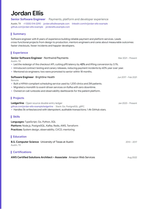 Accent Rail résumé template preview