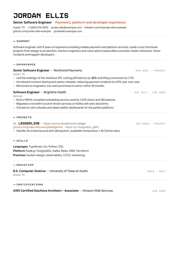 Signature résumé template preview