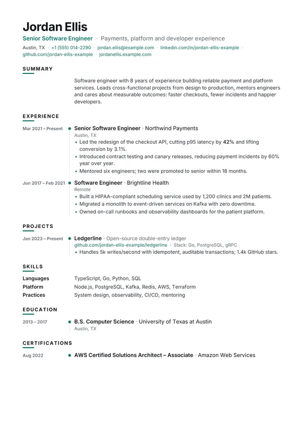 A résumé made with the Timeline template
